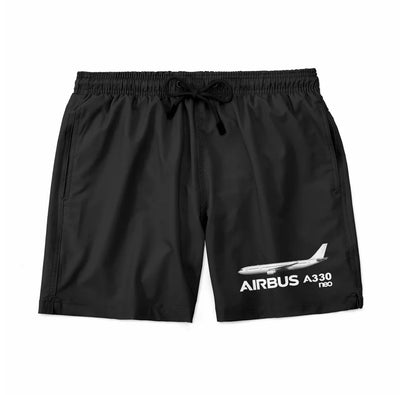 The Airbus A330neo aviation design on quick-dry polyester swim trunks.