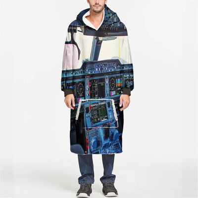 Airbus A350 Cockpit aviation design on soft fleece blanket hoodie.