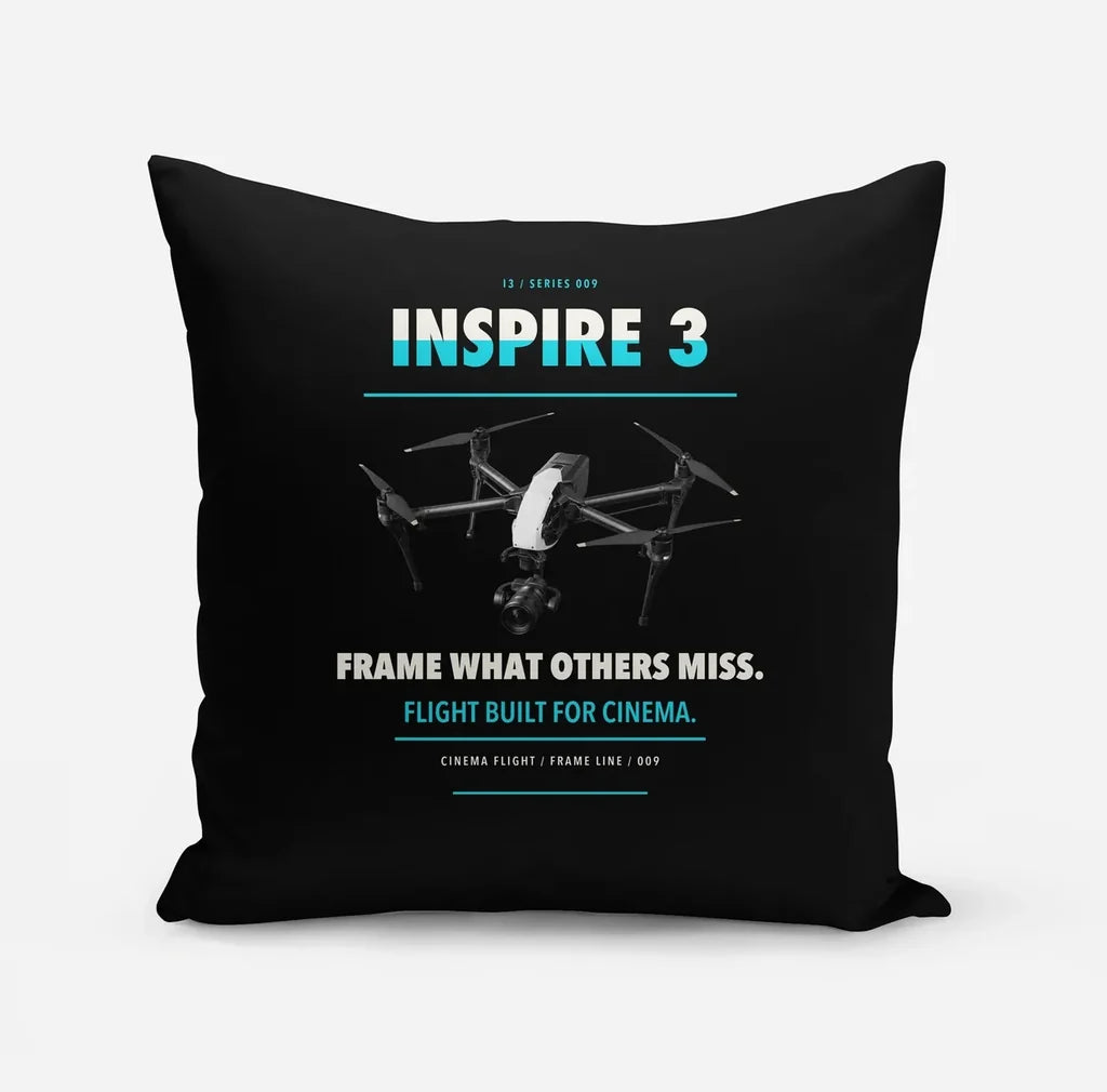 DJI Inspire 3 design on black pillow
