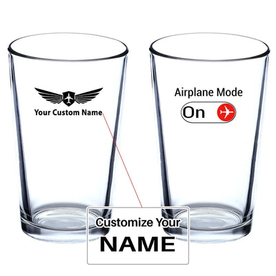 Airplane Mode On Beer & aviation design on beer water glass, versatile drinkware.