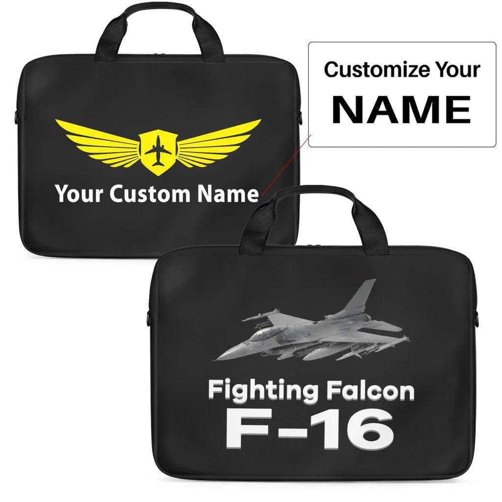 The Fighter Jet 16 Silhouette Laptop & Tablet aviation print laptop & tablet bag, padded polyester.