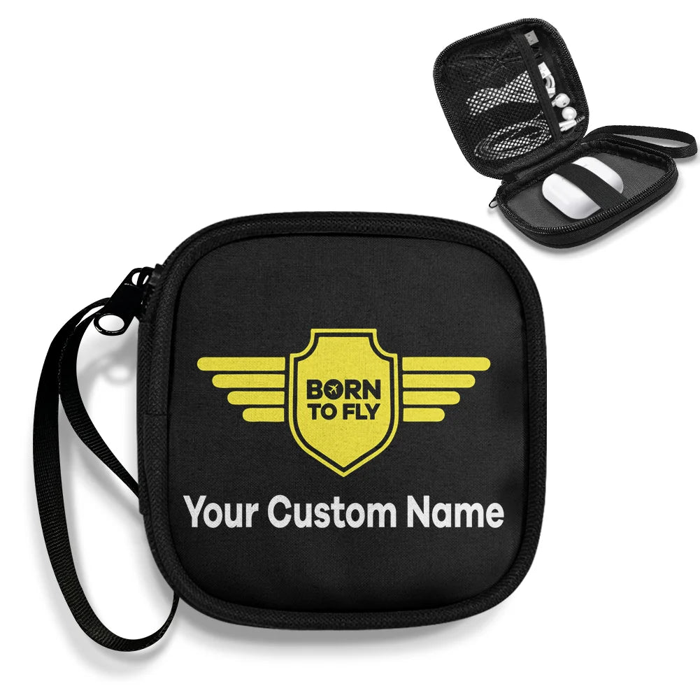 Custom Name (Badge 5) Portable aviation portable headphone bag in padded polyester.
