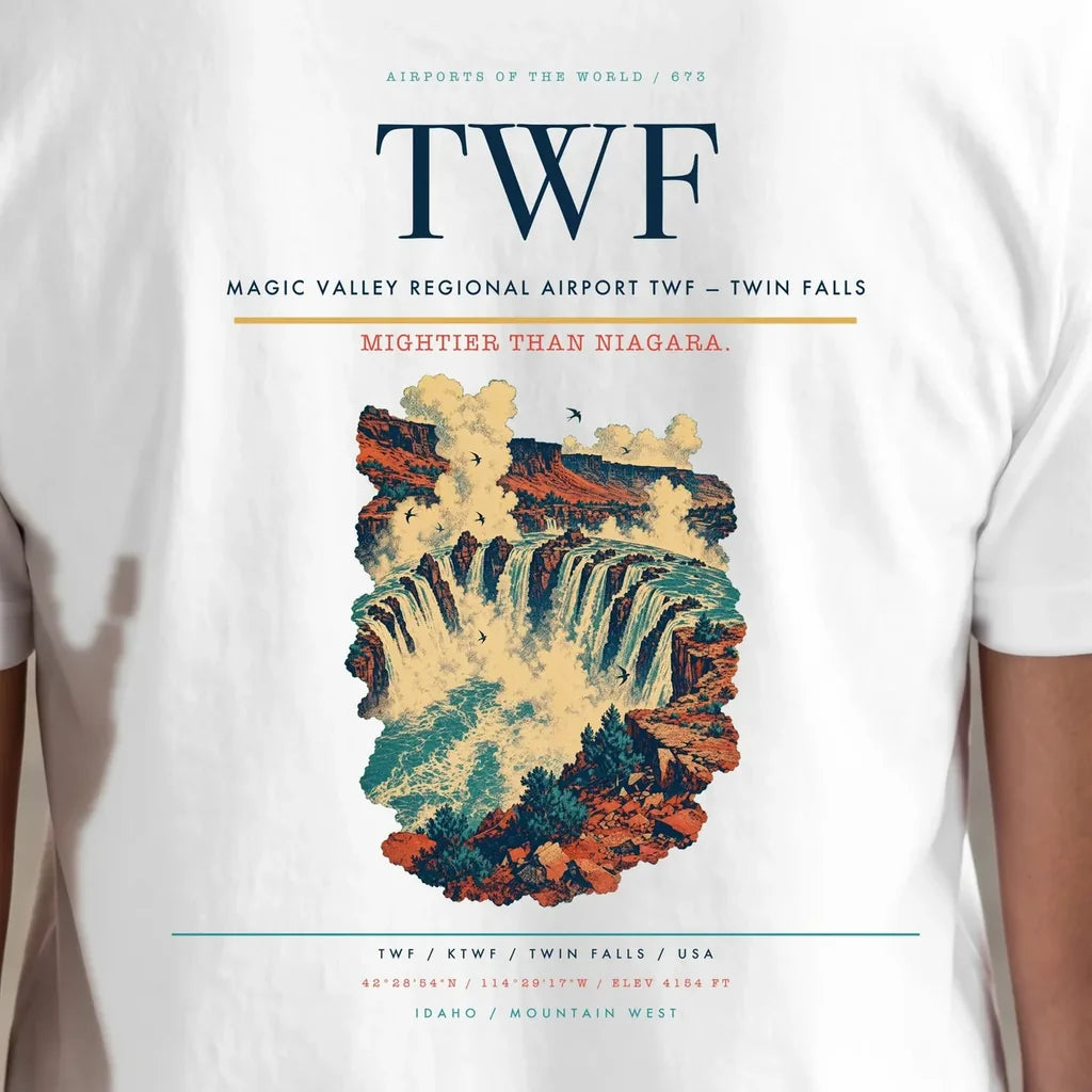 Magic Valley Regional Airport (TWF) double-side t-shirt design close-up cover