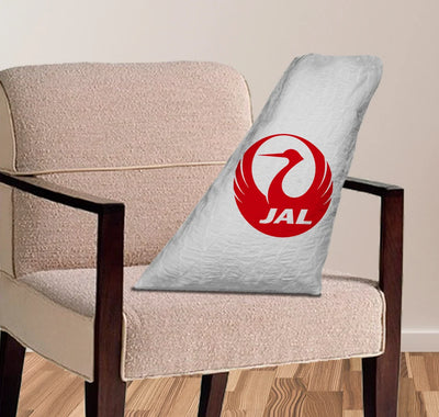 Japan Airlines (JAL) aviation design on soft polyester filling aircraft tail pillow.