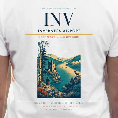 Inverness Airport (INV) double-side t-shirt design close-up cover