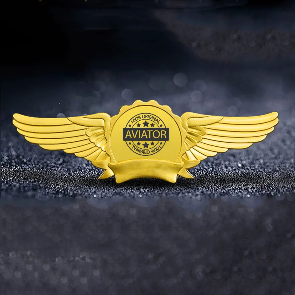 %100 Original aviation badge in polished metal.