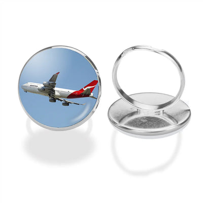 Departing Qantas Airlines Boeing 747 aviation ring in stainless steel.