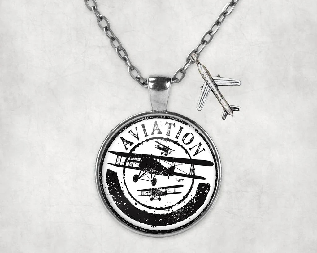 Aviation Lovers aviation necklace, stainless steel body with engraved detail.