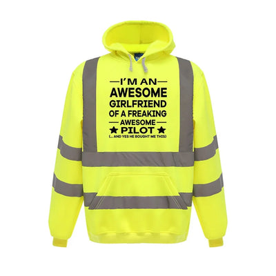 I am an Awesome Girlfriend aviation design on cotton blend with reflective panels reflective hoodie.