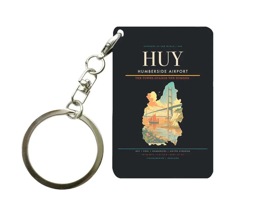 Humberside Airport (HUY) design on black key chain