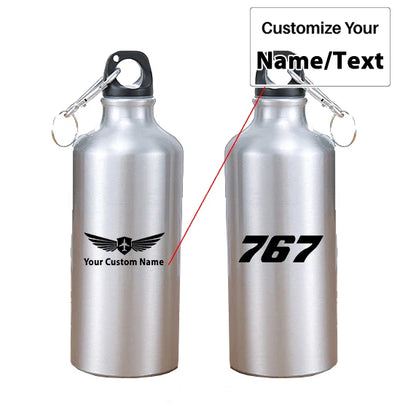 Boeing 767 Flat Text aviation design on thermos, vacuum-insulated.