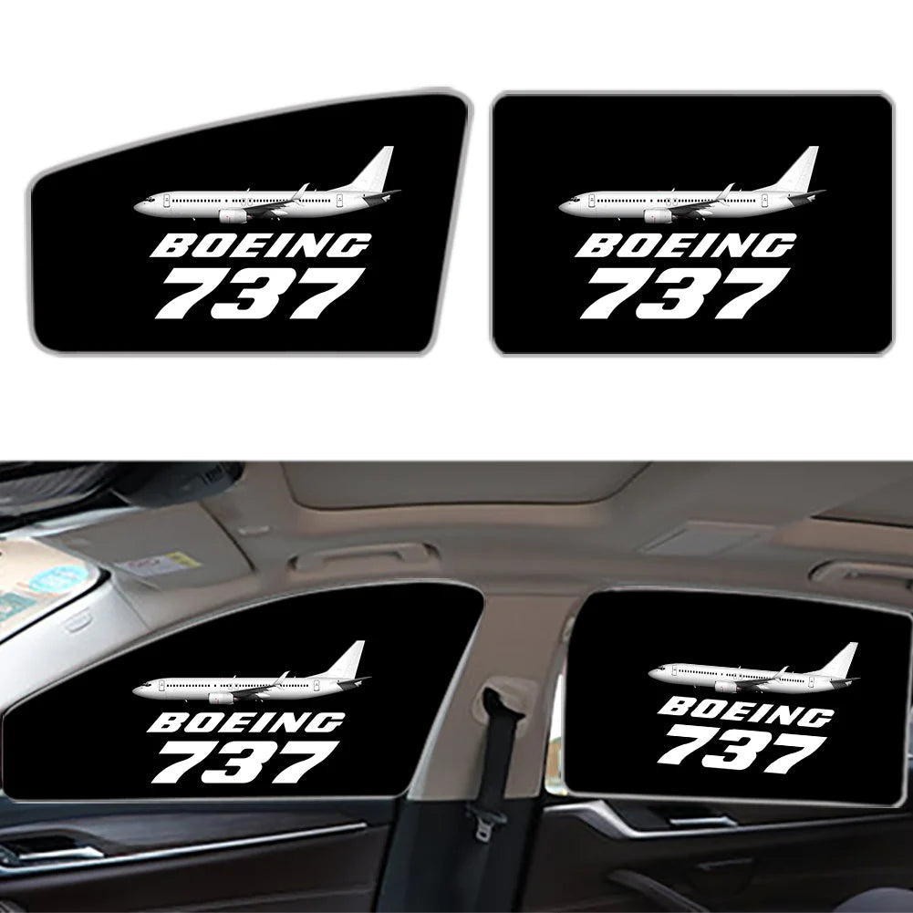 The Boeing 737 Car Sun Shade (Side window) aviation design on reflective polyester car side window sun shade.