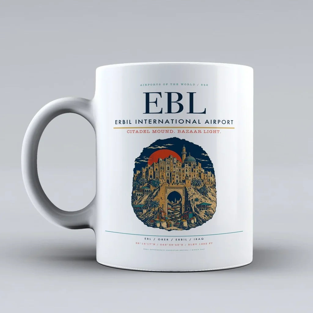 International Airport EBL Mug design on white erbil
