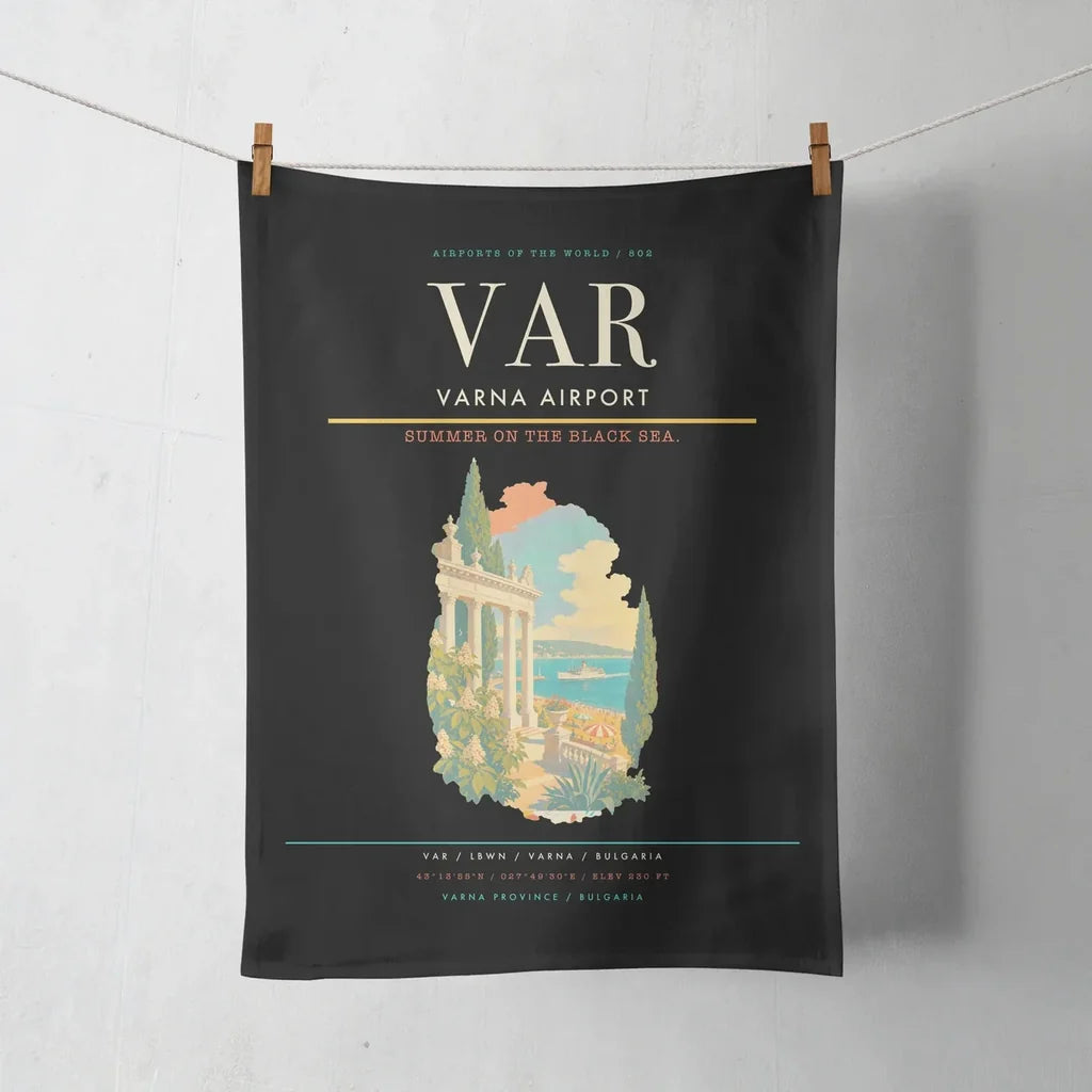 Varna Airport (VAR) design on black towel