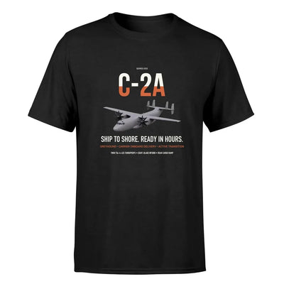 C-2A Greyhound design on black double-side t-shirt, single-side print