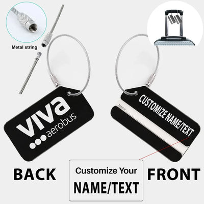 Viva Aerobus Designed Fashion Metal Luggage tag, Black + NAME