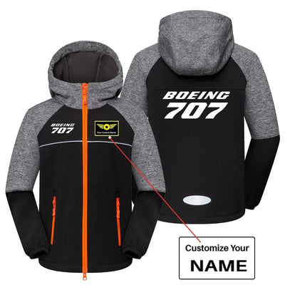 Boeing 707 & Text aviation design printed on warm polar fleece kids' polar jacket.