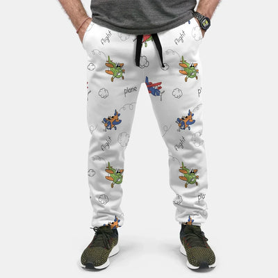 Colorful Cartoon Planes aviation design on soft cotton blend 3D-printed sweatpants.