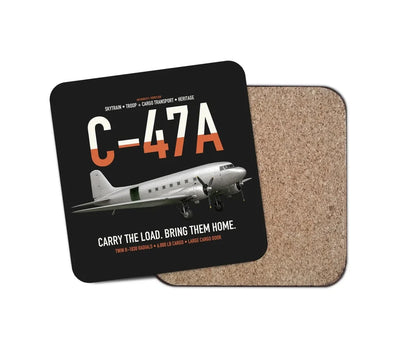 C-47A Skytrain design on black 1 piece coaster