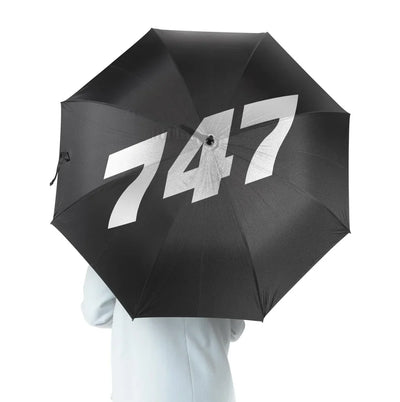 Boeing 747 Flat Text aviation design on windproof polyester umbrella.