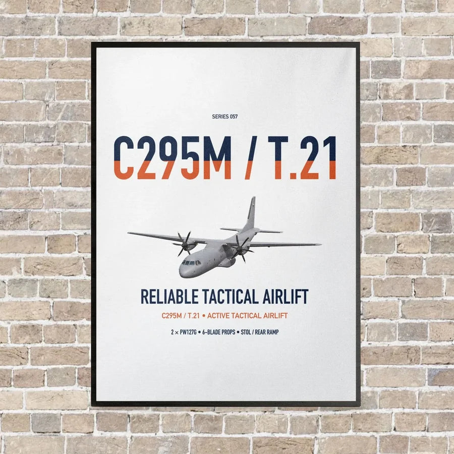 Airbus C295M T.21 vertical canvas print - framed - white background