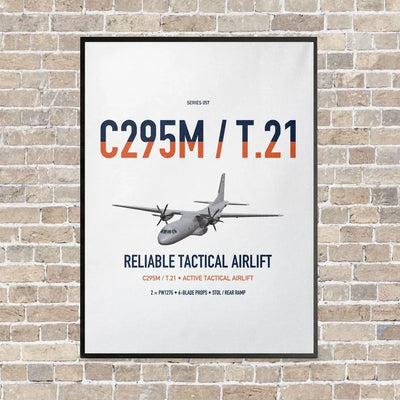 Airbus C295M T.21 vertical canvas print - framed - white background