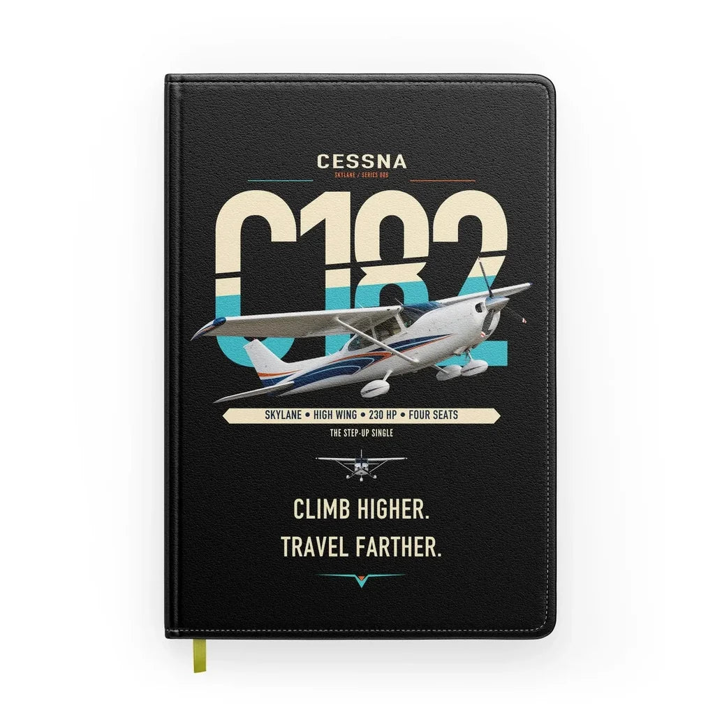 Cessna 182 Skylane design on black notebook
