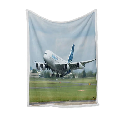 Departing Airbus A380 with Original Livery Bed Blankets & aviation print on soft fleece blanket.