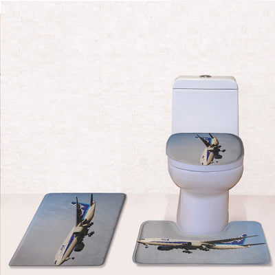 ANA's Boeing 777 Toilet Seat Cover Three-piece aviation print on soft fabric toilet seat cover set.