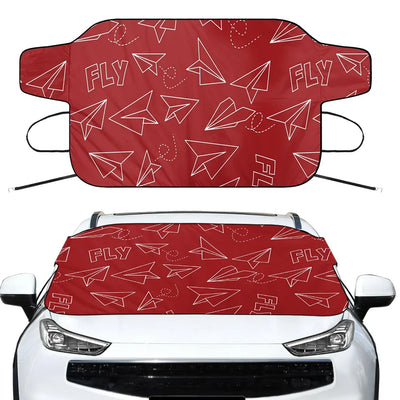Paper Airplane & Fly (Red) Car aviation design on car windshield cover.