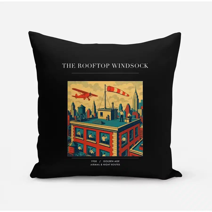 VINTAGE G4312 - The Rooftop Windsock - Designed Pillows design on black