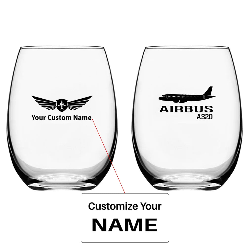 Airbus A320 Printed Water & Drink aviation design on water glass, crystal-clear premium glassware.