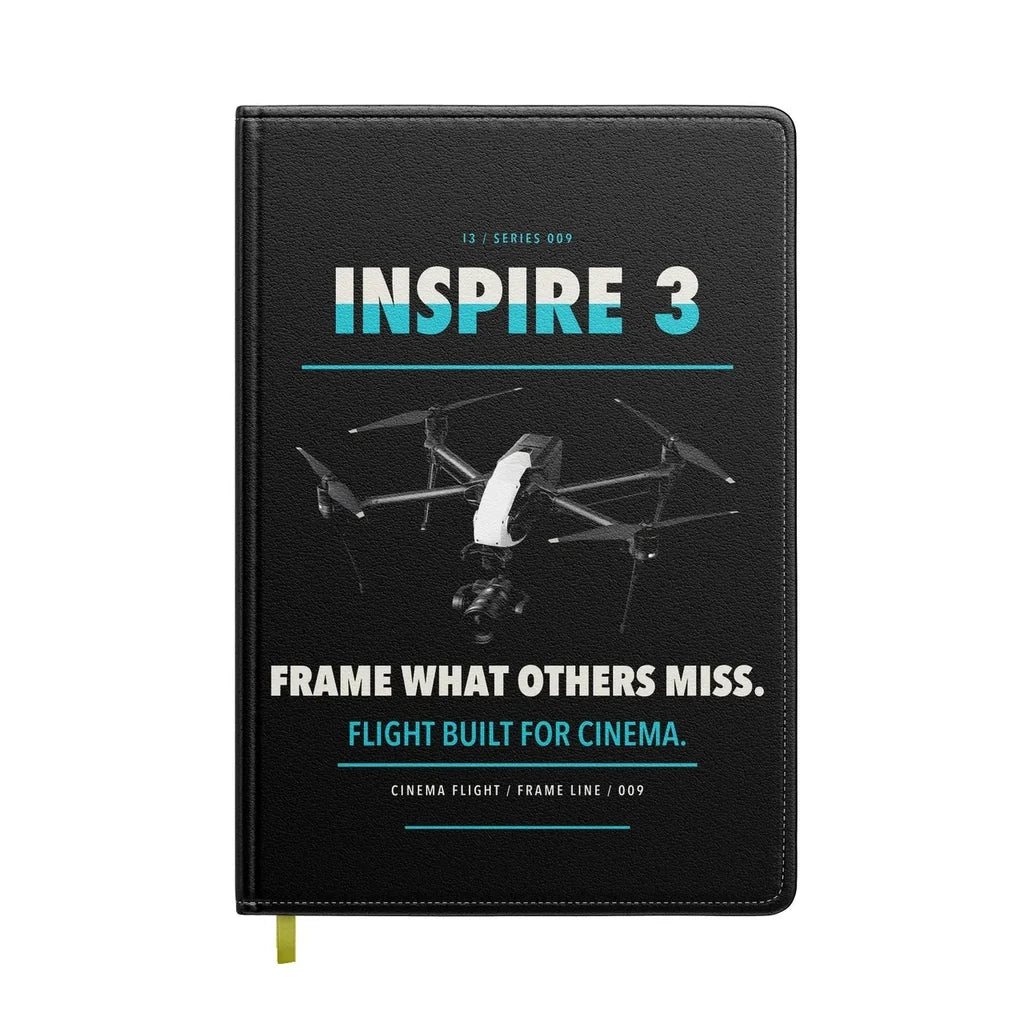 DJI Inspire 3 design on black notebook