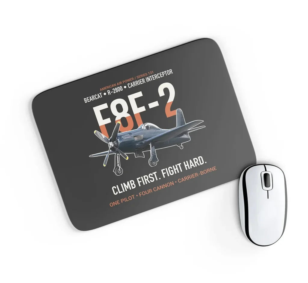 F8F-2 Bearcat Climb First Fight Hard design on black rectangle mouse pad