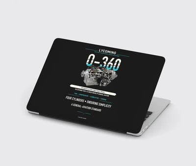 O-360 design on black MacBook case