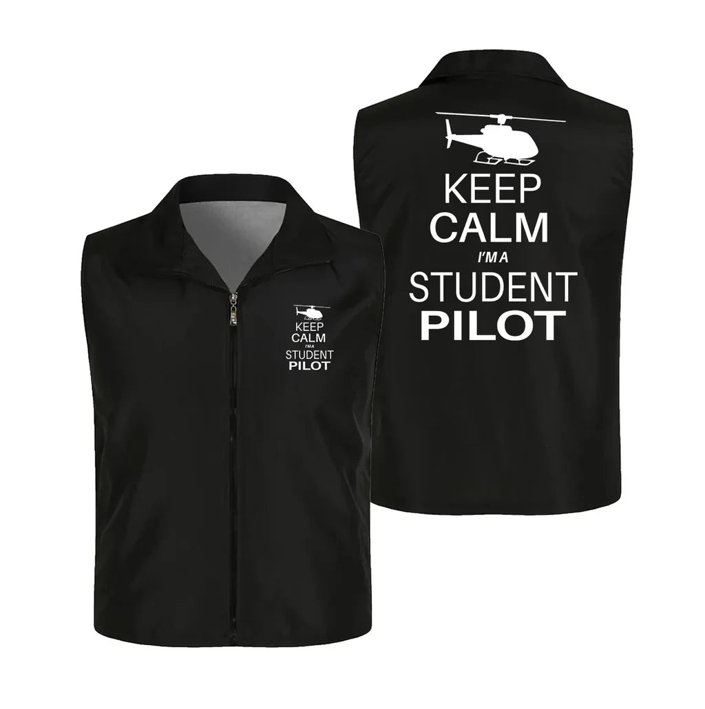 Student Pilot (Helicopter) Thin Style aviation design printed on lightweight shell with sleeveless design thin vest.