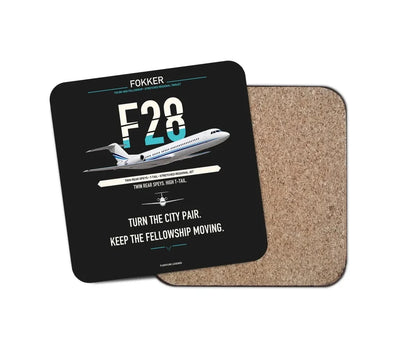 Fokker F28 Mark 4000 Fellowship design on black 1 piece coaster