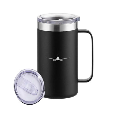 Airbus A320 Silhouette aviation design on stainless beer mug, insulated stainless beer mug.