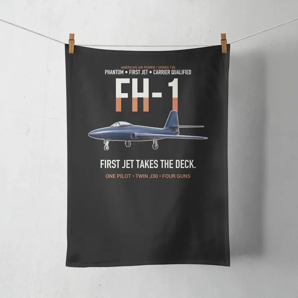 FH-1 Phantom First Jet Takes the Deck design on black towel