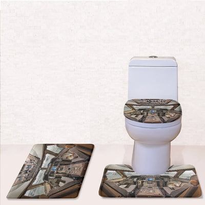 Boeing 747 Cockpit Toilet Seat Cover Three-piece aviation print on soft fabric toilet seat cover set.