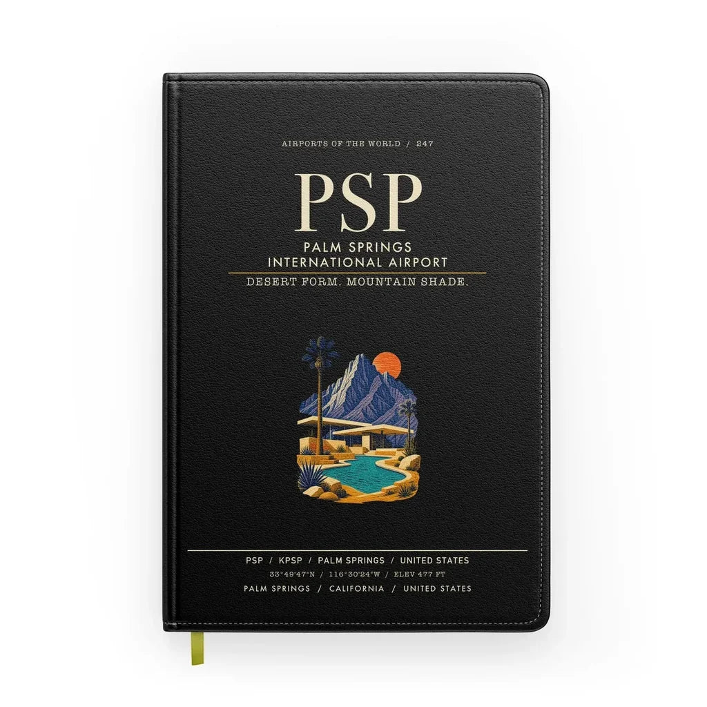 Palm Springs International Airport (PSP) design on black notebook