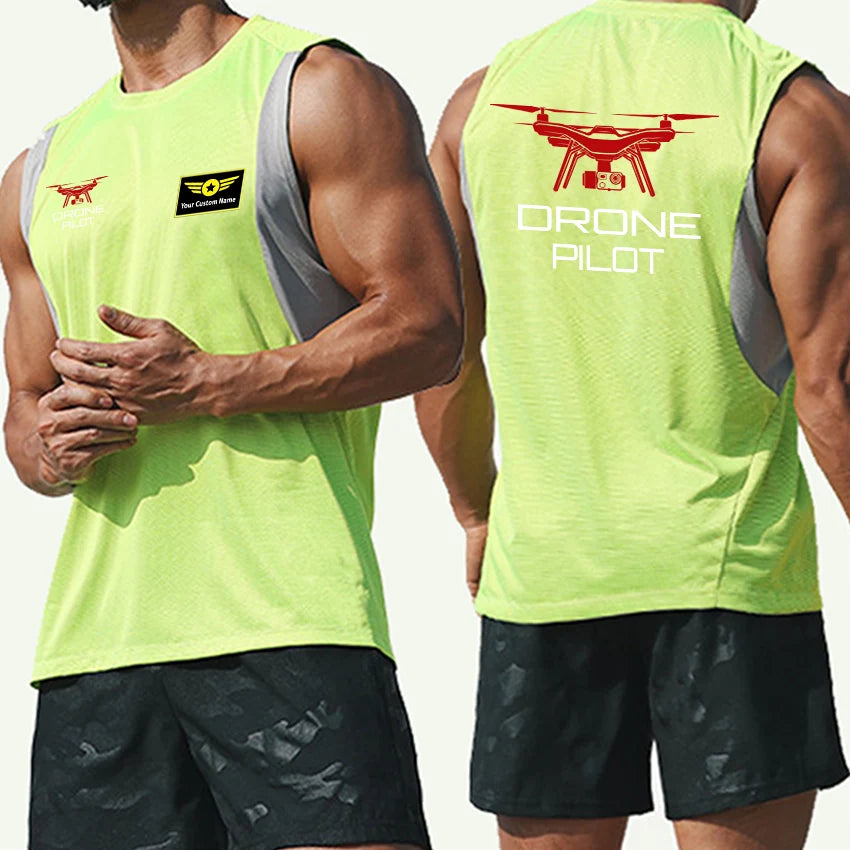 Drone Pilot Sleveless Quick Dry Sports aviation design printed on quick-dry breathable fabric men's tank top.