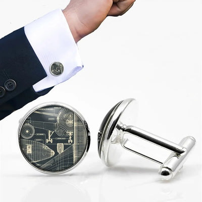 Airplanes Fuselage & Details aviation cuff links, polished metal body with engraved detail.