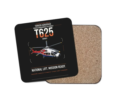 Turkish Aerospace T625 Gökbey design on black 1 piece coaster
