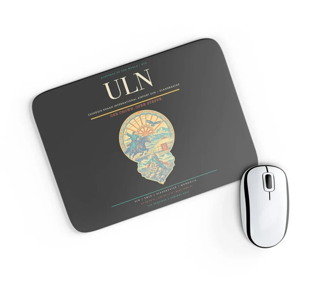Chinggis Khaan International Airport (ULN) design on black rectangle mouse pad