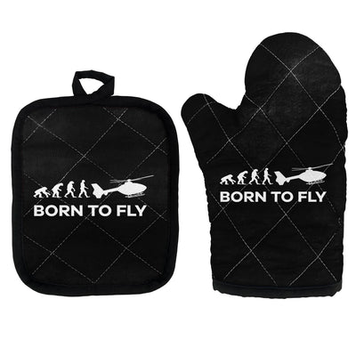 Born To Fly Helicopter Kitchen Glove & Holder aviation design on durable fabric with insulated lining kitchen glove holder.