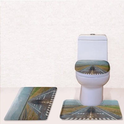 Amazing Mountain View & Runway Toilet Seat Cover Three-piece aviation print on soft fabric toilet seat cover set.