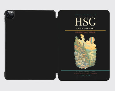 Saga Airport (HSG) design on black ipad tablet case
