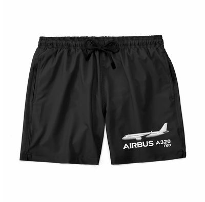 The Airbus A320Neo aviation design on quick-dry polyester swim trunks.
