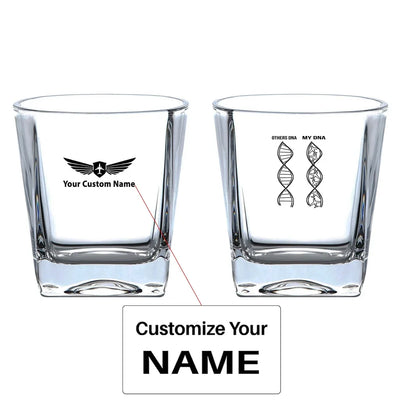Aviation DNA aviation design on whiskey glass, crystal-clear premium glassware.